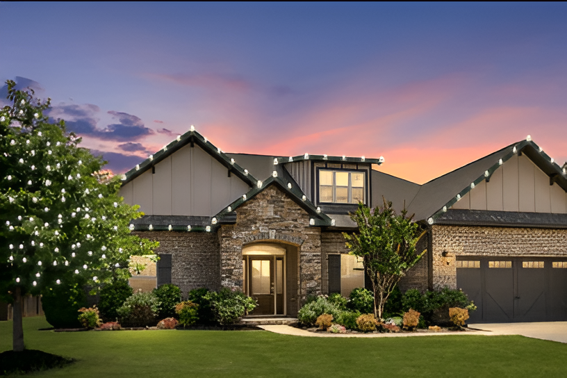 Beautiful home with professional holiday light installation mockup